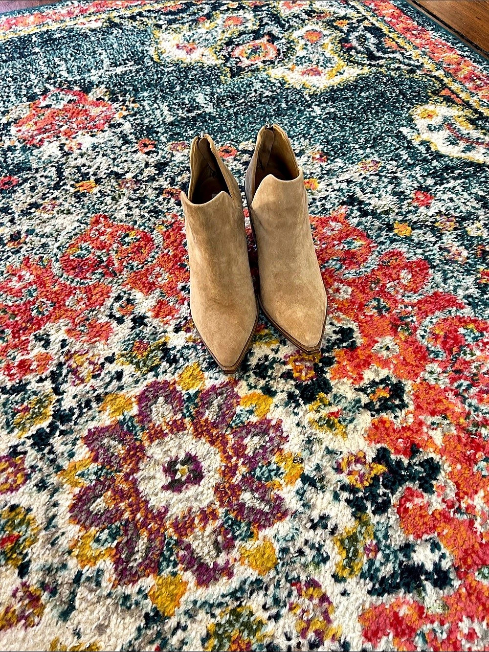 Vince Camuto Gradina Bootie Pointed Toe Block Heel Brown